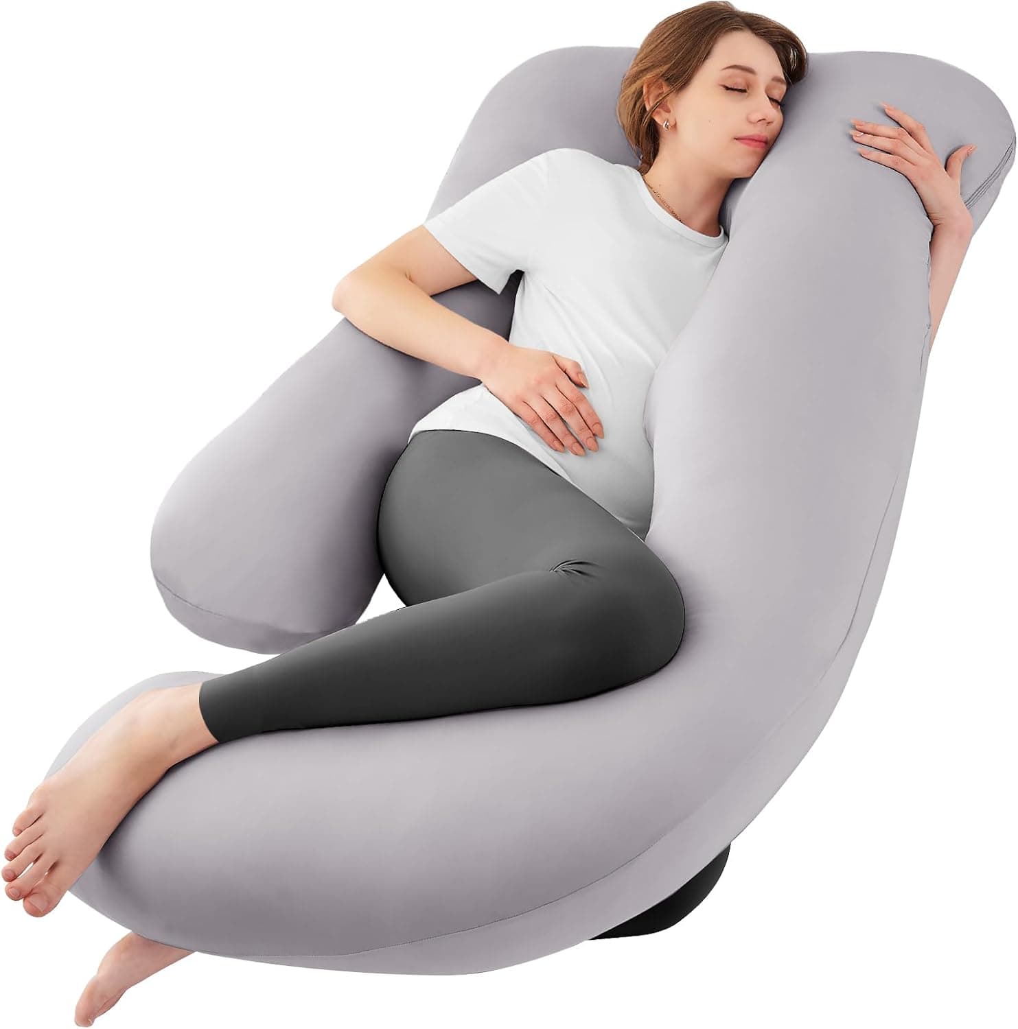 Product image: Sasttie Pregnancy Pillows for Sleeping, U Shaped Cooling Full Body Pillow with Removable Cover, Pregnant Women Must Haves, Maternity Essential, Light Grey