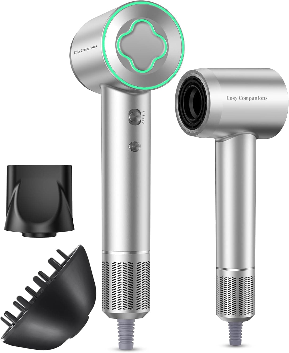 Product image: Hair Dryer - 150000 RPM High-Speed Brushless Motor Negative Ionic Blow Dryer for Fast Drying, Low Noise Thermo-Control Hair Dryer with Diffuser and Nozzle, Silvery