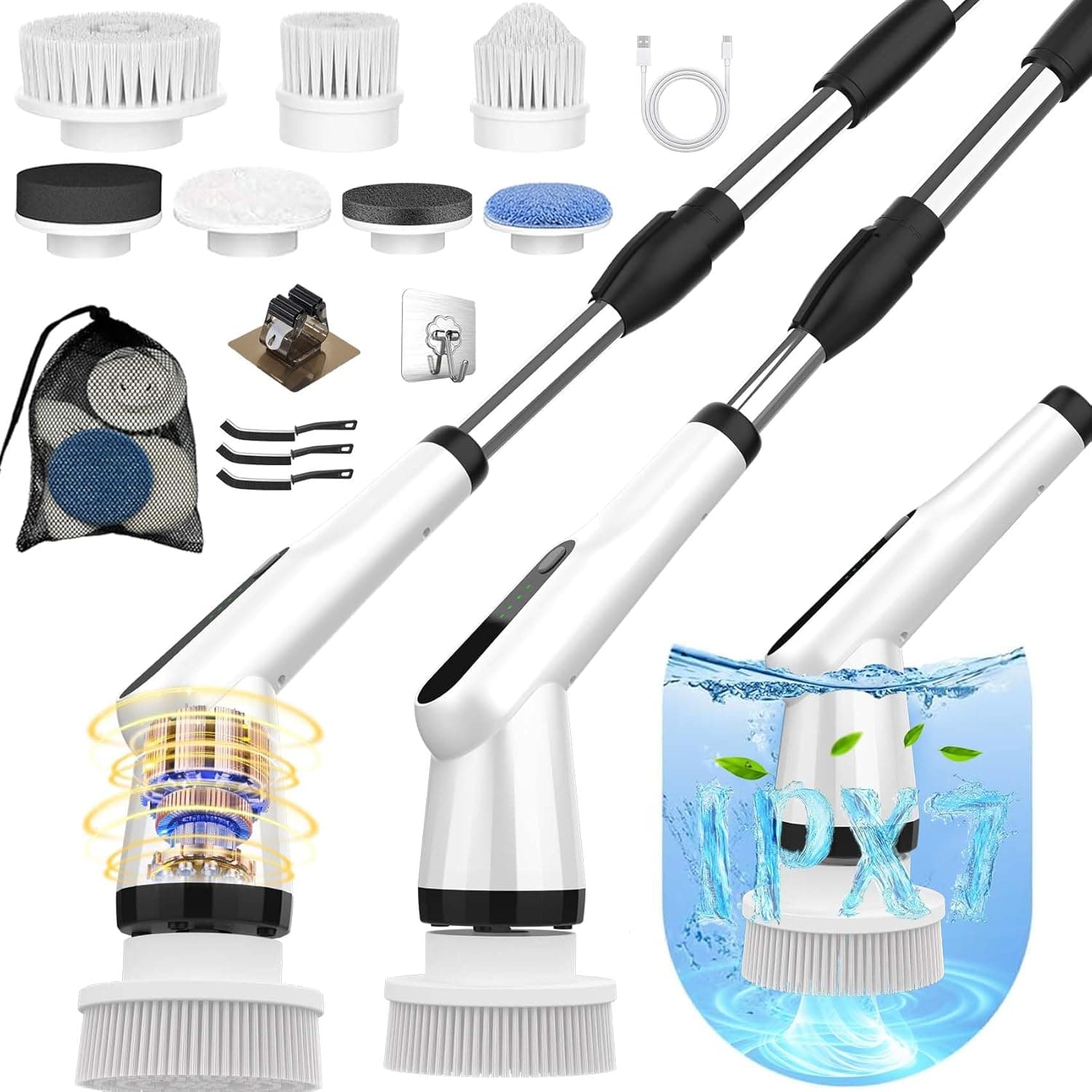 Product image: Electric Spin Scrubber, Dreazu IPX7 Bathroom Scrubber with 7 Replaceable Brush Heads & Retractable Handle, 2-Speed Adjustable Shower Cleaner Brush for Bathroom, Bathtub, Kitchen, Tile Floors