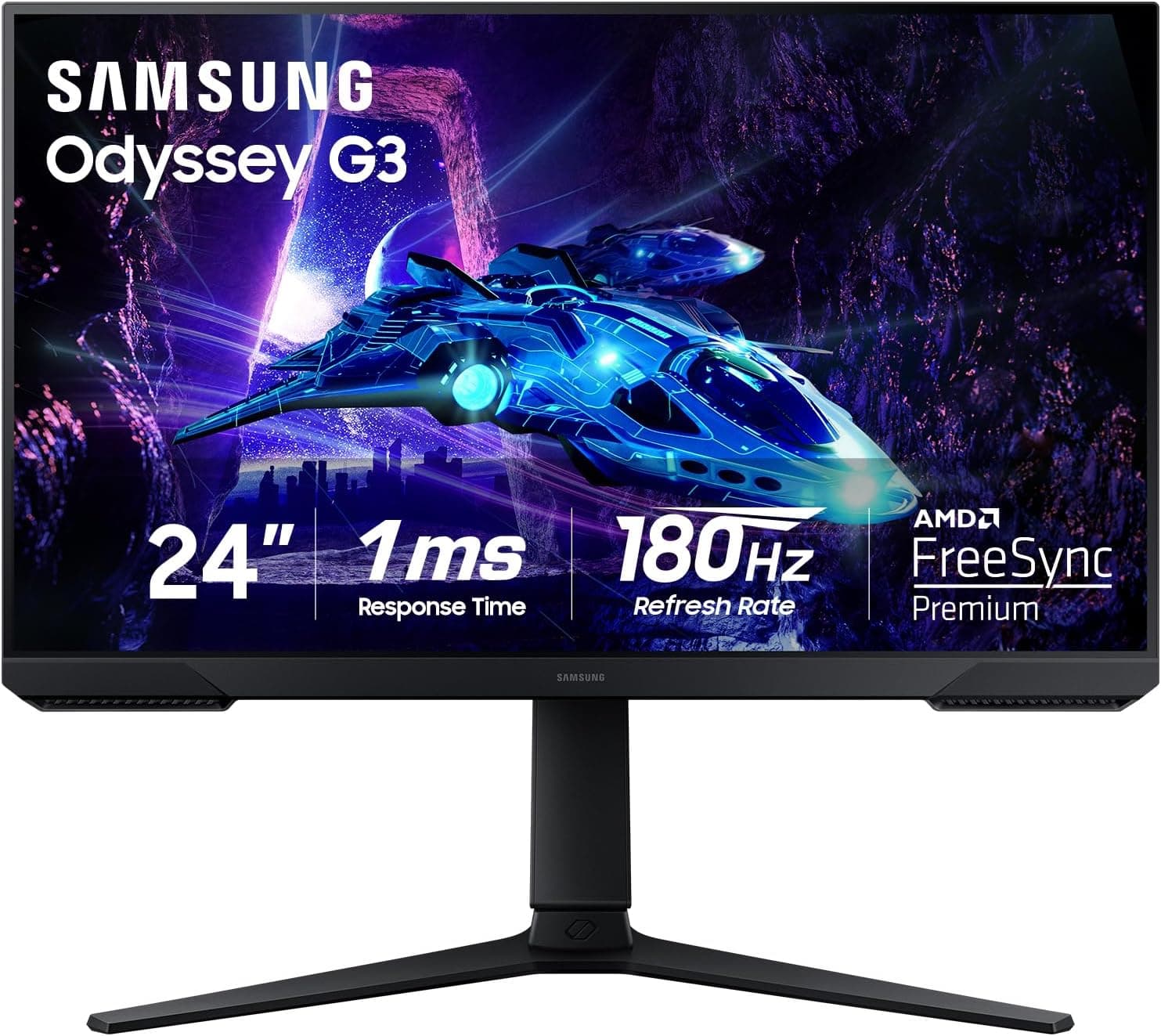Product image: Samsung 24-Inch Odyssey G3 (G30D) Series FHD Gaming Monitor, 1ms, 180Hz, AMD FreeSync, Adjustable Stand, Black Equalizer, Virtual Aim Point, Eye Saver Mode, Flicker-Free, LS24DG302ENXZA